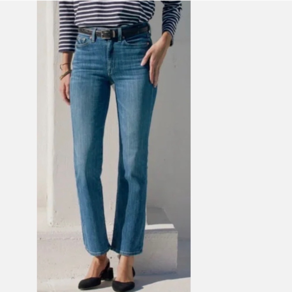 AYR High-Rise Cropped Straight Jeans in Blue Wash